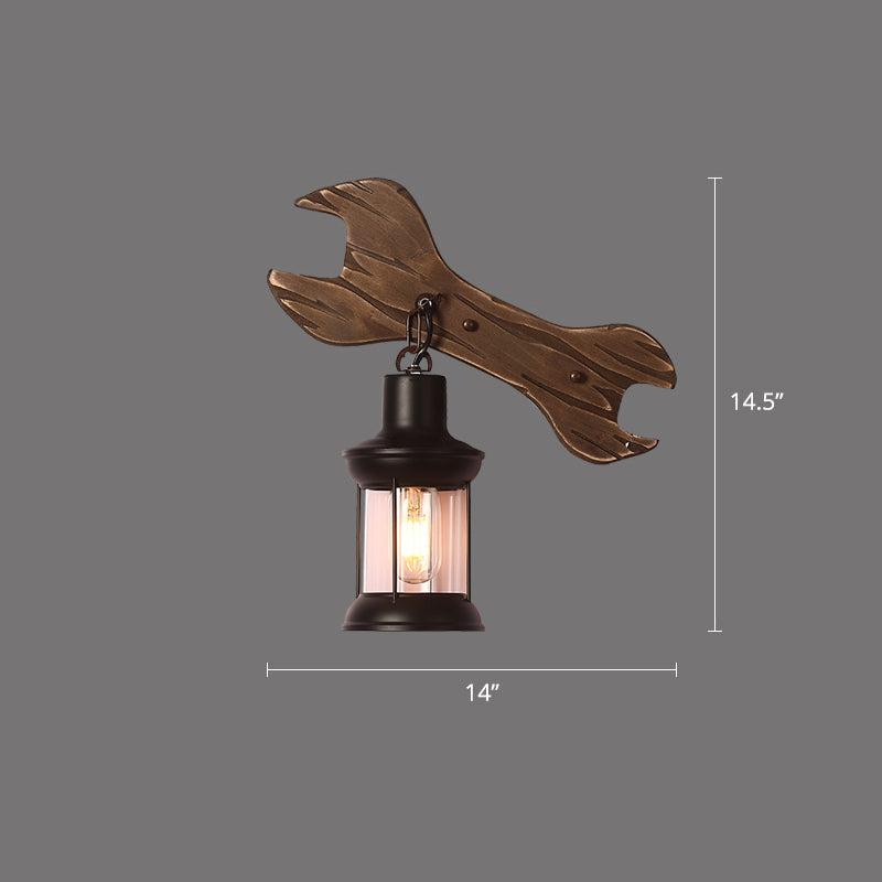 Rustic Wooden Geometric Wall Sconce - Brown 1-Light Mounted Light For Restaurants