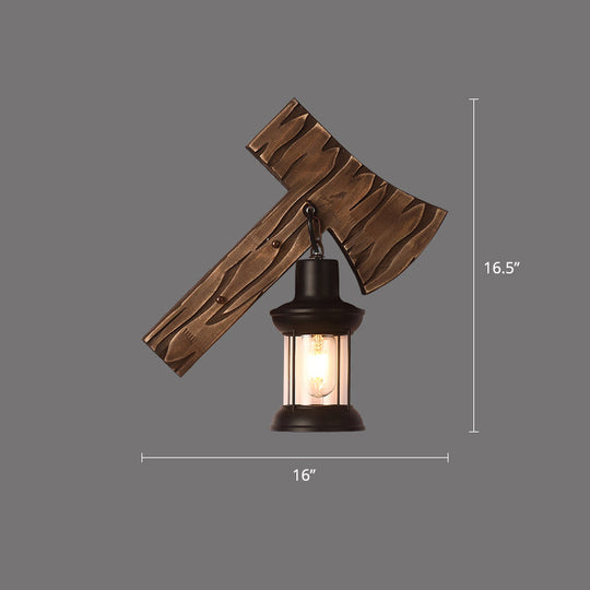 Rustic Wooden Geometric Wall Sconce - Brown 1-Light Mounted Light For Restaurants