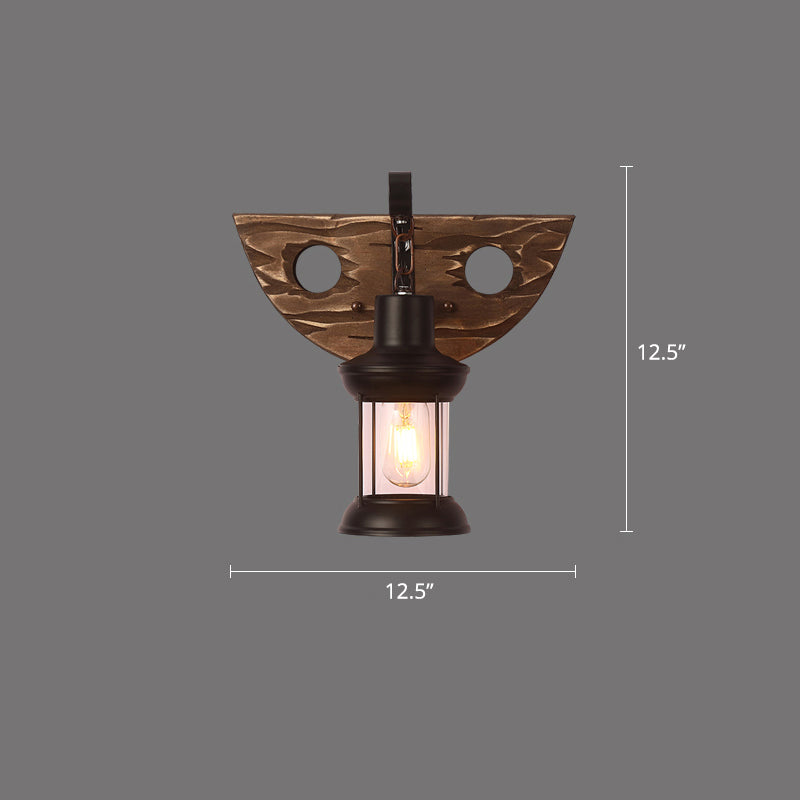 Rustic Wooden Geometric Wall Sconce - Brown 1-Light Mounted Light For Restaurants