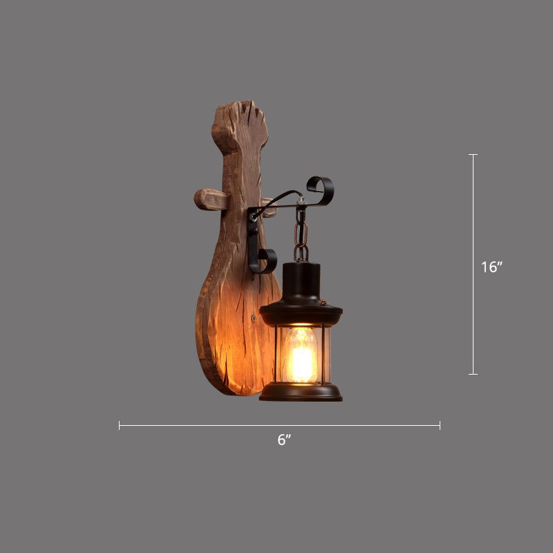 Rustic Wooden Geometric Wall Sconce - Brown 1-Light Mounted Light For Restaurants