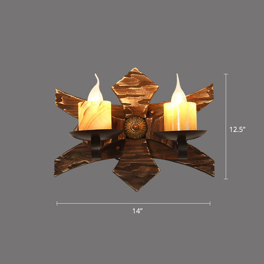 Rustic Wooden Geometric Wall Sconce - Brown 1-Light Mounted Light For Restaurants