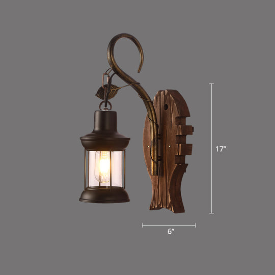 Rustic Wooden Geometric Wall Sconce - Brown 1-Light Mounted Light For Restaurants