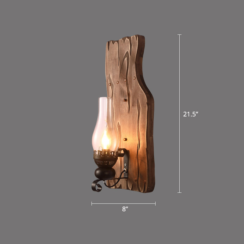 Rustic Wooden Geometric Wall Sconce - Brown 1-Light Mounted Light For Restaurants