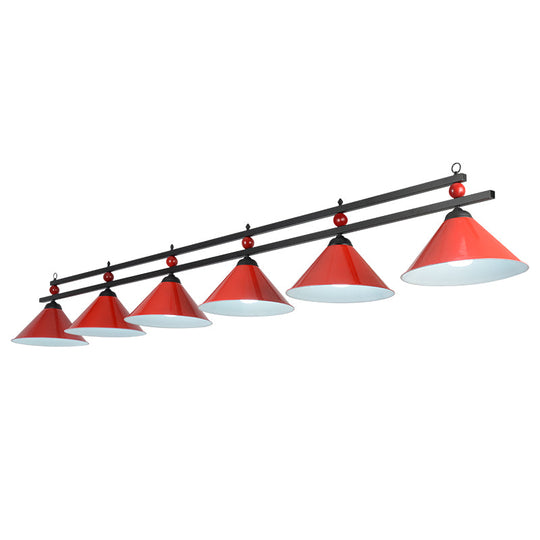 Country Style Billiard Chandelier - Metal Shade Bar Island Lighting Fixture 6 / Red