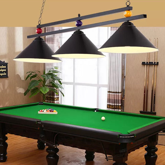 Country Style Billiard Chandelier - Metal Shade Bar Island Lighting Fixture 3 / Black