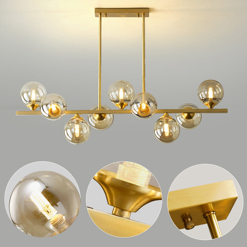 Amber Glass Bubbles Island Lamp: Modern Gold Hanging Light For Dining Room