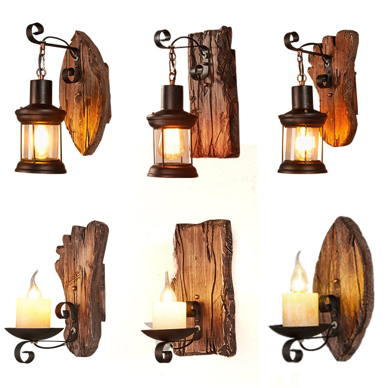 Geometric Country Style Wooden Wall Sconce - Brown Light Fixture For Corridor