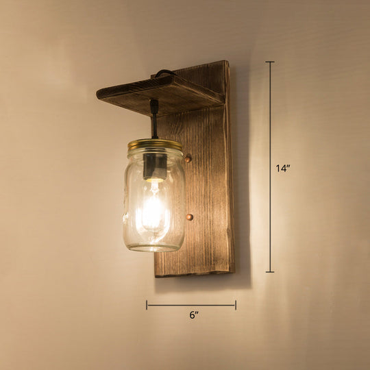 Geometric Country Style Wooden Wall Sconce - Brown Light Fixture For Corridor