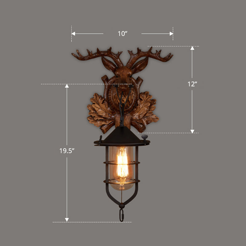 Geometric Country Style Wooden Wall Sconce - Brown Light Fixture For Corridor