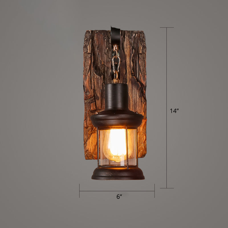 Geometric Country Style Wooden Wall Sconce - Brown Light Fixture For Corridor