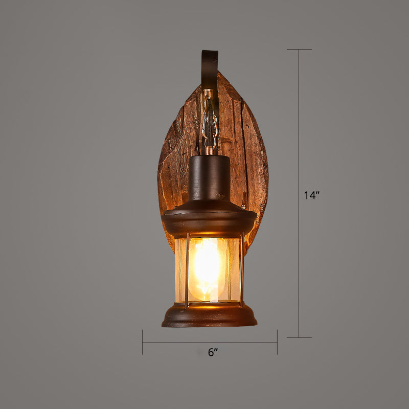 Geometric Country Style Wooden Wall Sconce - Brown Light Fixture For Corridor