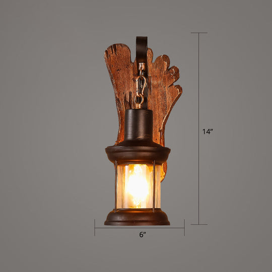 Geometric Country Style Wooden Wall Sconce - Brown Light Fixture For Corridor