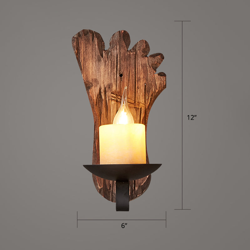 Geometric Country Style Wooden Wall Sconce - Brown Light Fixture For Corridor