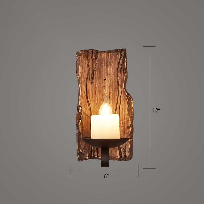 Geometric Country Style Wooden Wall Sconce - Brown Light Fixture For Corridor