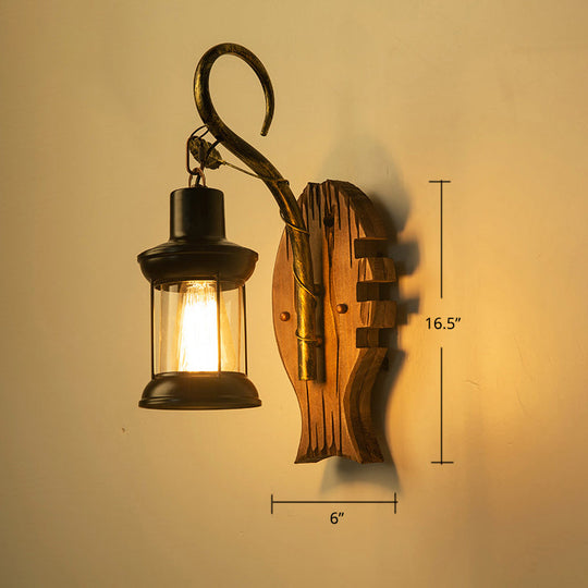 Geometric Country Style Wooden Wall Sconce - Brown Light Fixture For Corridor