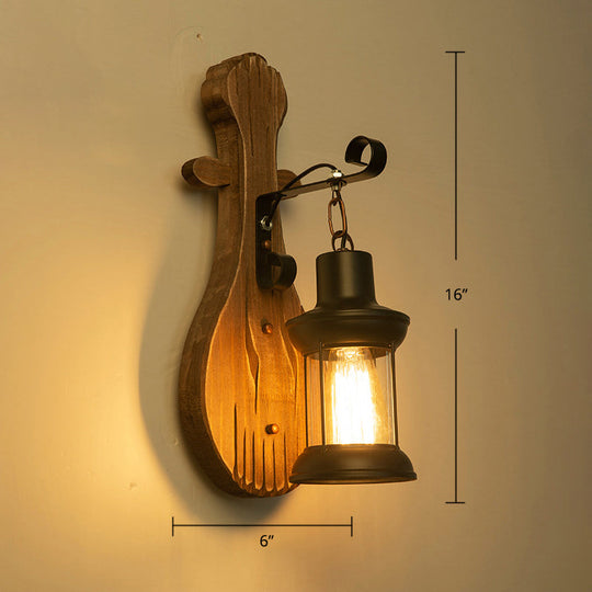 Geometric Country Style Wooden Wall Sconce - Brown Light Fixture For Corridor