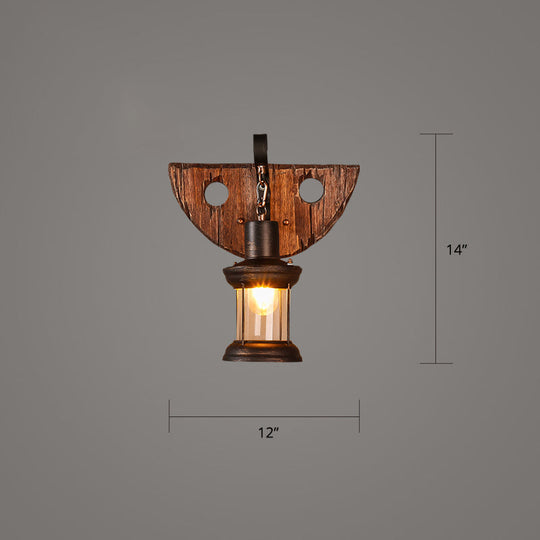 Geometric Country Style Wooden Wall Sconce - Brown Light Fixture For Corridor