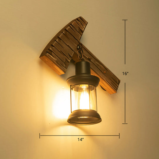 Geometric Country Style Wooden Wall Sconce - Brown Light Fixture For Corridor