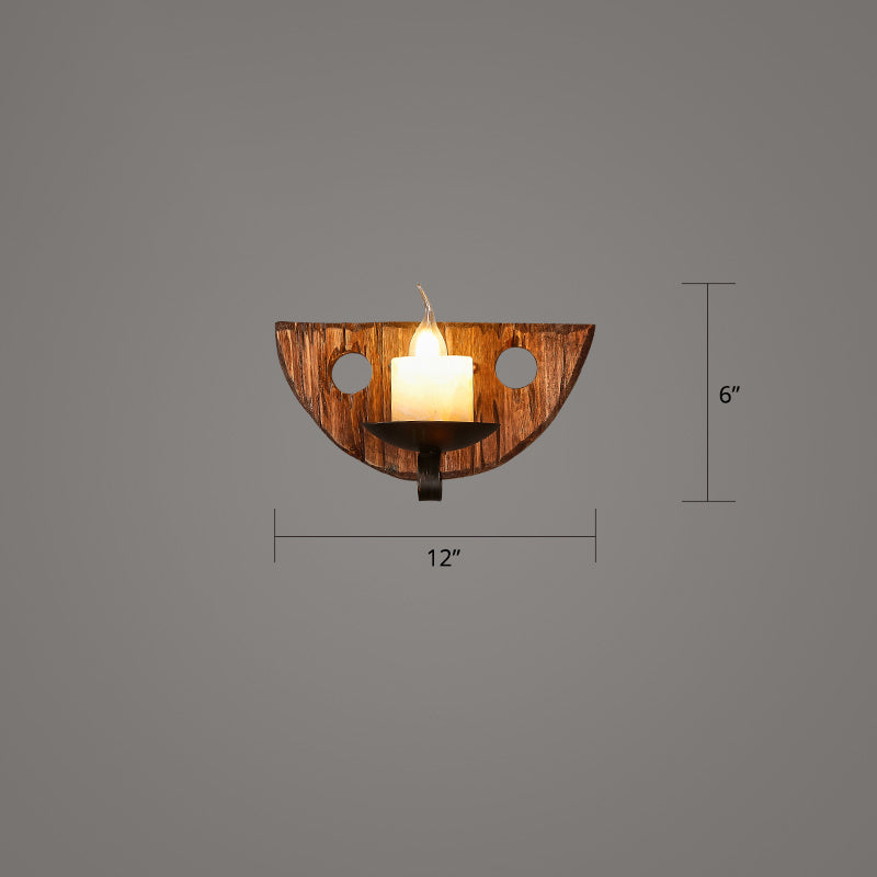 Geometric Country Style Wooden Wall Sconce - Brown Light Fixture For Corridor