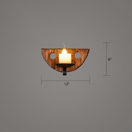 Geometric Country Style Wooden Wall Sconce - Brown Light Fixture For Corridor