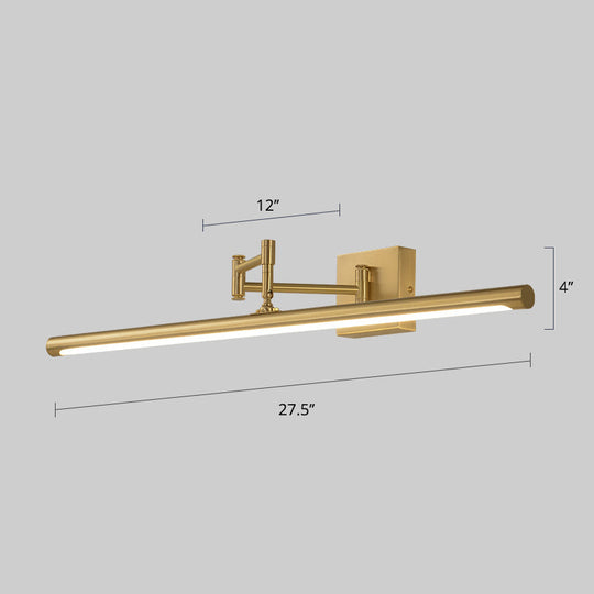 Antiqued Brass Tube Sconce With Led Wall Light - Perfect For Powder Room Or Vanity