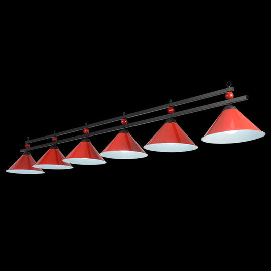 Metal Hanging Island Light - Industrial Billiard Club Pendant 6 / Red