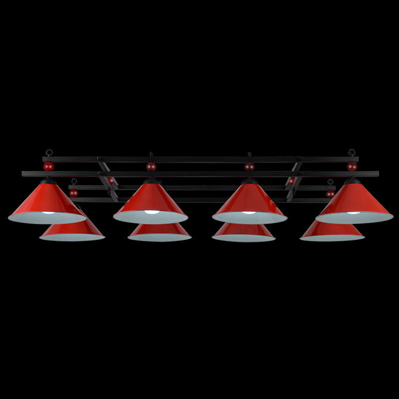 Metal Hanging Island Light - Industrial Billiard Club Pendant 8 / Red