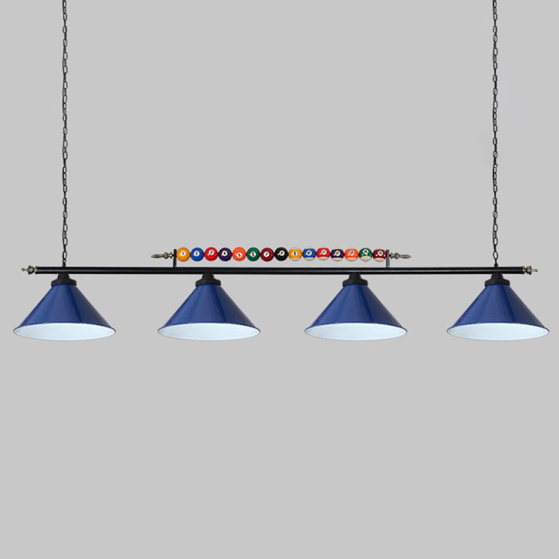 Iron Linear Island Ceiling Light With Cone Shade - Industrial Country Club Style 4 / Blue Straight