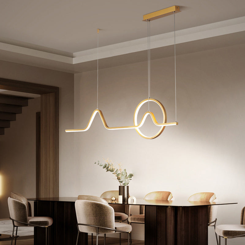 Sleek Island Light Fixture With Minimalistic Curves - Metallic Suspension Lighting For Living Room