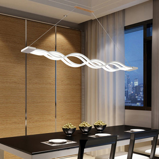 Minimalist White Led Acrylic Pendant Lamp: Wavy Suspended Lighting Fixture For Table