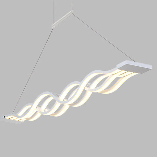 Minimalist White Led Acrylic Pendant Lamp: Wavy Suspended Lighting Fixture For Table