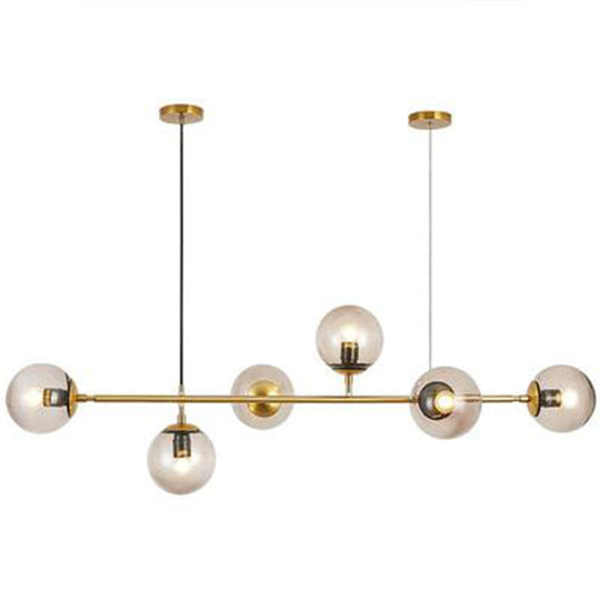 Postmodern Gold Finish Dining Room Island Lighting Pendant With Ball Glass Shade - 6 Bulbs