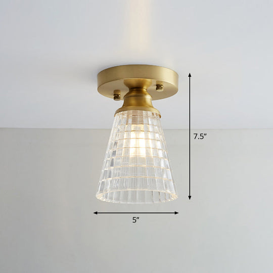 Brass Semi Flush Mount Ceiling Light For Aisle: Textured Glass 1-Light Industrial Style