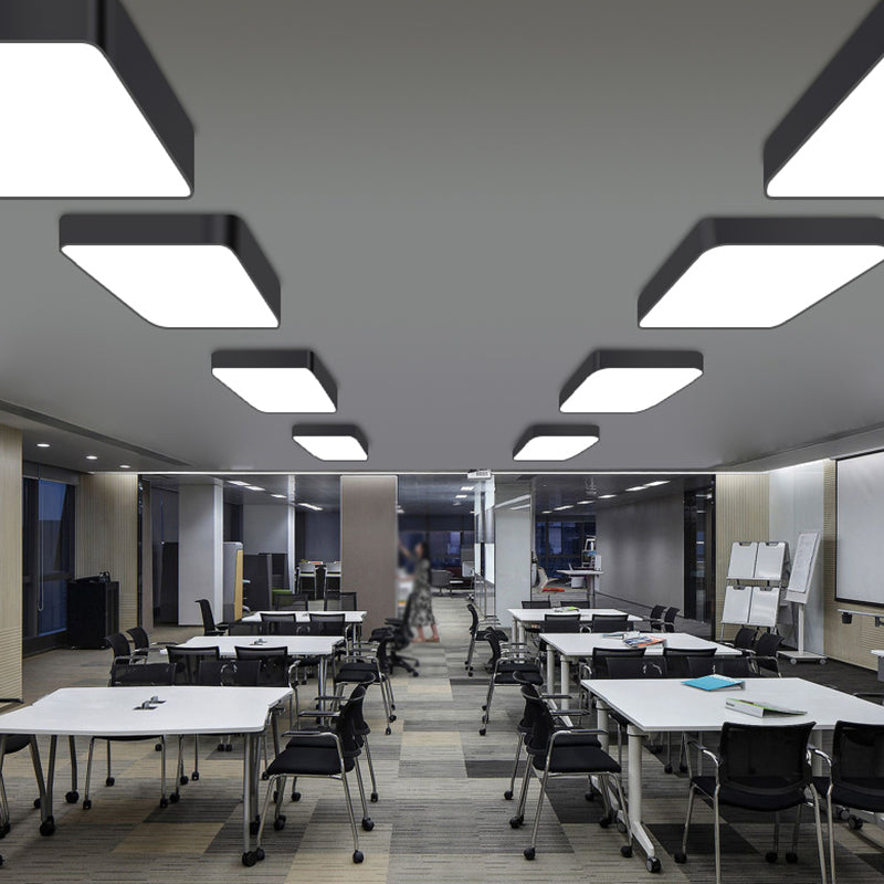 Stylish Office Illumination: Nordic Black Square Led Metal Flush Mount Ceiling Lamp / 23.5 White