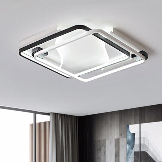 Modernist Black And White Led Flush Mount Light - 18/22/31.5 Wide Acrylic Shade Square/Rectangle