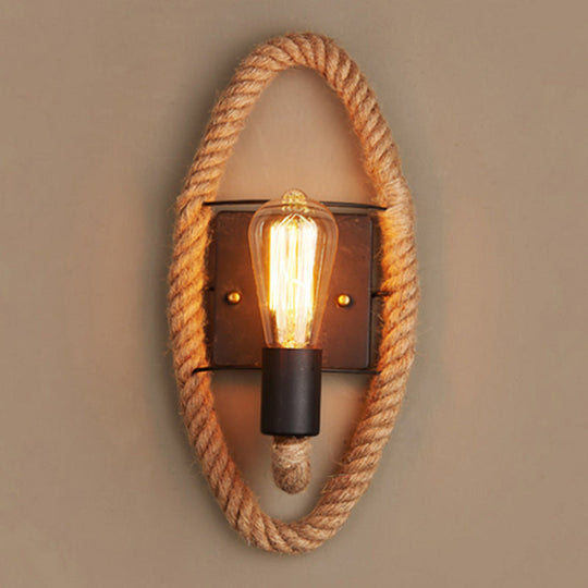 Rustic Rope Wall Sconce With Bare Bulb Design And Wood Detailing