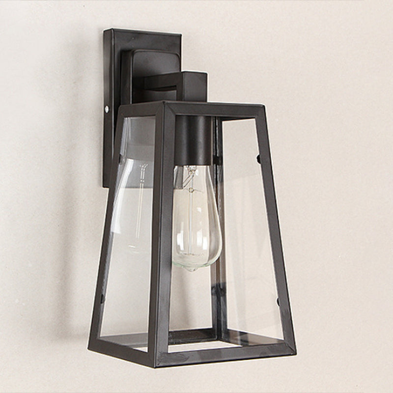 Industrial Metal Wall Mount Lamp With Black Shade - 1 Head Corridor Lighting / Trapezoid