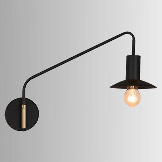 Industrial Metal Swing Arm Sconce Lamp With Saucer Lampshade - Single Living Room Reading Light