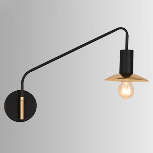 Industrial Metal Swing Arm Sconce Lamp With Saucer Lampshade - Single Living Room Reading Light