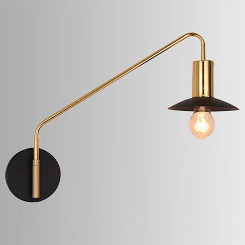 Industrial Metal Swing Arm Sconce Lamp With Saucer Lampshade - Single Living Room Reading Light