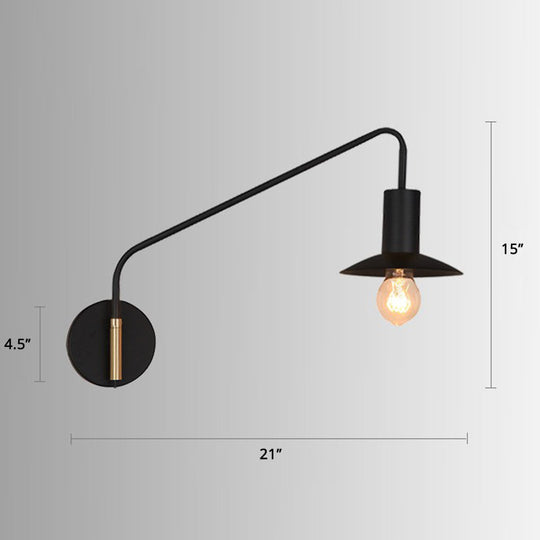 Industrial Metal Swing Arm Sconce Lamp With Saucer Lampshade - Single Living Room Reading Light