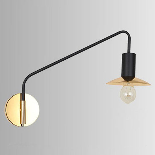 Industrial Metal Swing Arm Sconce Lamp With Saucer Lampshade - Single Living Room Reading Light