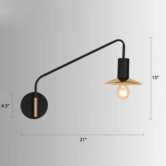 Industrial Metal Swing Arm Sconce Lamp With Saucer Lampshade - Single Living Room Reading Light