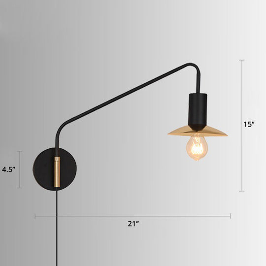 Industrial Metal Swing Arm Sconce Lamp With Saucer Lampshade - Single Living Room Reading Light