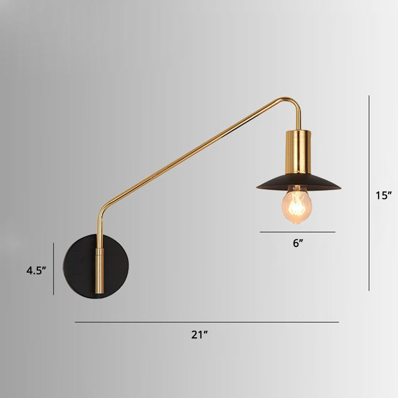 Industrial Metal Swing Arm Sconce Lamp With Saucer Lampshade - Single Living Room Reading Light