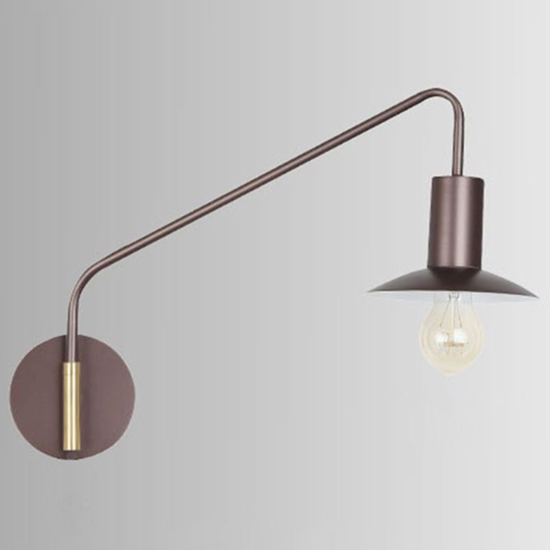 Industrial Metal Swing Arm Sconce Lamp With Saucer Lampshade - Single Living Room Reading Light