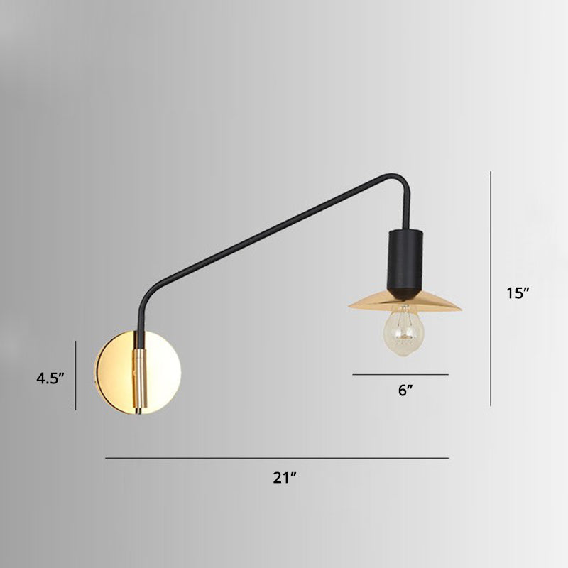 Industrial Metal Swing Arm Sconce Lamp With Saucer Lampshade - Single Living Room Reading Light