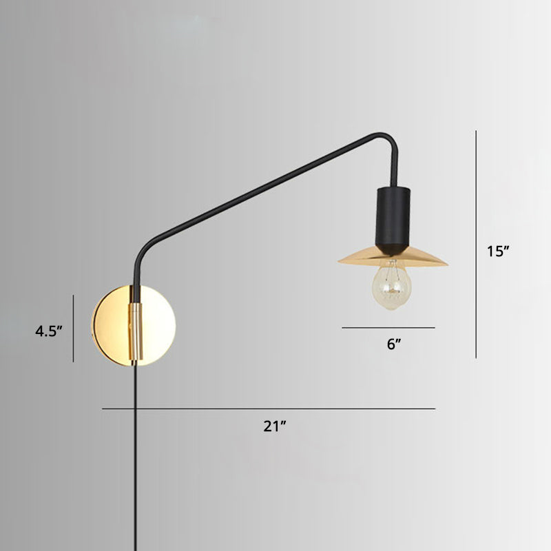 Industrial Metal Swing Arm Sconce Lamp With Saucer Lampshade - Single Living Room Reading Light