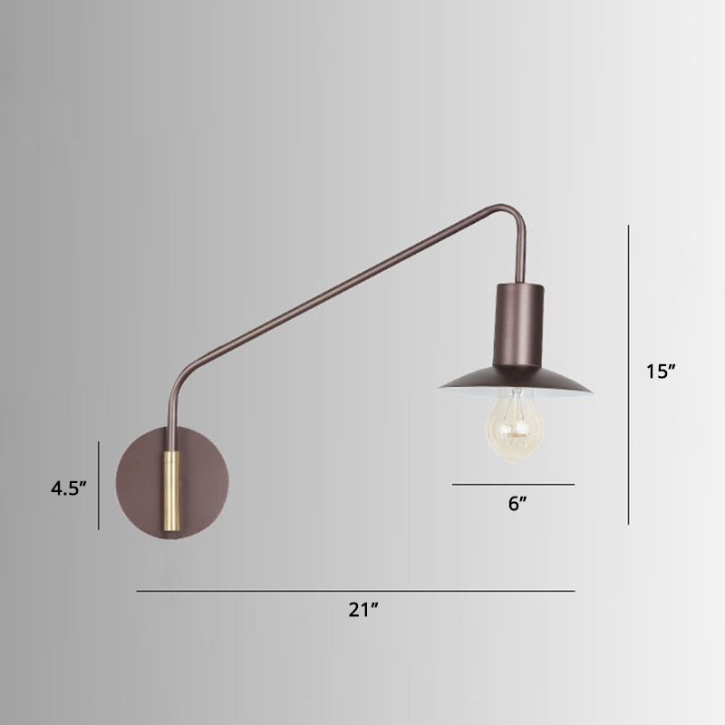 Industrial Metal Swing Arm Sconce Lamp With Saucer Lampshade - Single Living Room Reading Light