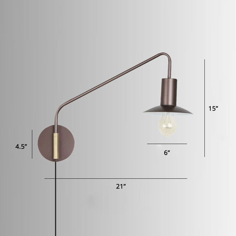 Industrial Metal Swing Arm Sconce Lamp With Saucer Lampshade - Single Living Room Reading Light